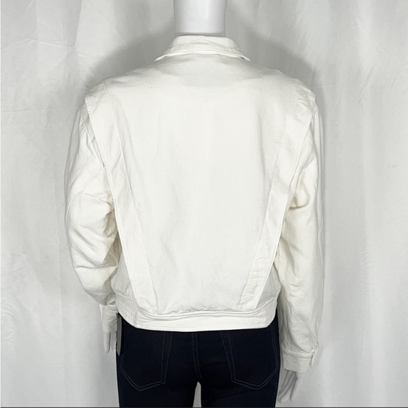 BlankNYC So Icy White Crepe Bomber Jacket SzXS Mesh Elastic Panel &Patch Pockets - Picture 8 of 16